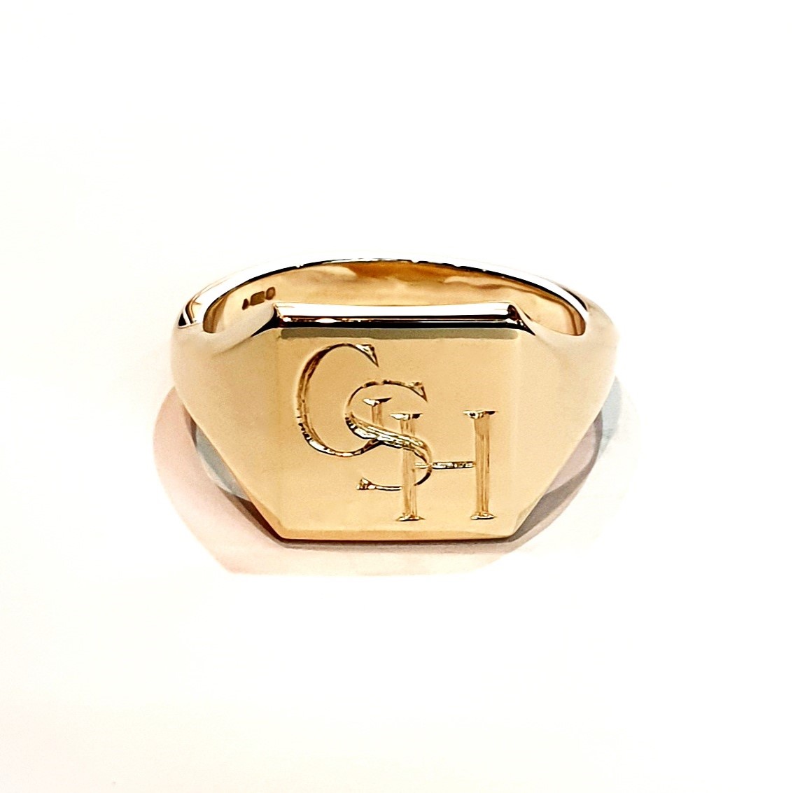 Example Engraving of Three Initials on 9ct Gold Square Signet Ring