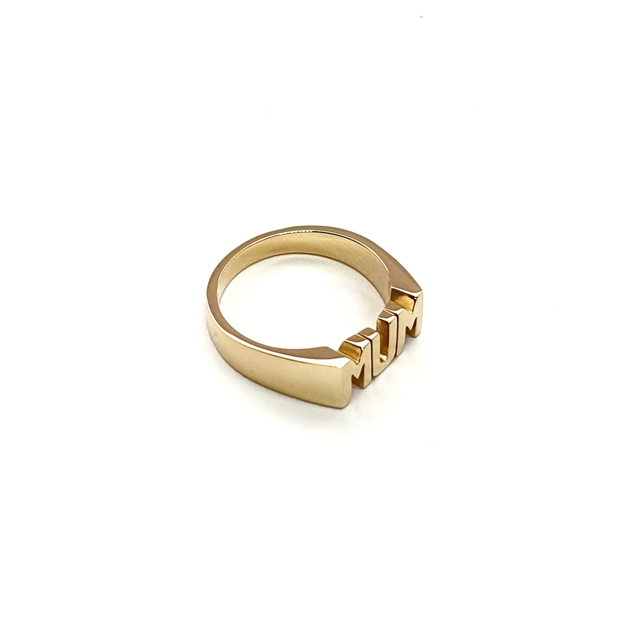 "Solid 9ct Gold Mum Ring - Highly polished, London workshop-crafted tribute to motherhood, customizable with optional hand engraving."