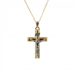 Tuebrook 9ct Yellow & White Gold Crucifix Necklace - A captivating necklace showcasing a yellow gold cross with intricate white gold Jesus and INRI detailing. The back is plain polished gold representing faith and elegance.