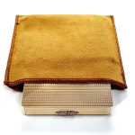 Vintage 9ct Gold Compact Mirror. A handmade solid 9ct gold powder compact Mirror with a stunning engine-turned pattern & rose thumb piece for easy opening.