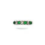 18ct White Gold Emerald & Diamond Eternity Ring RA00685 Four 2.8mm round emeralds and three 2.8mm round diamonds Birdseye view of the top.
