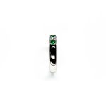 18ct White Gold Emerald & Diamond Eternity Ring RA00685 Four 2.8mm round emeralds and three 2.8mm round diamonds ring standing up side shoulder view.