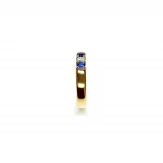 18ct Yellow Gold Sapphires & Diamond Eternity Ring RA00686 Four 2.8mm round sapphires and three 2.8mm round diamonds ring standing up side shoulder view.