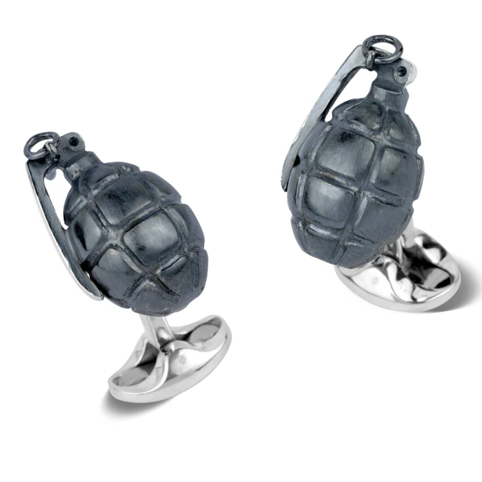 Sterling silver dark grey grenade cufflinks with shiny backs BOOM!