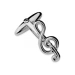 Sterling silver treble clef cufflinks with swivel torpedo-shaped backs
