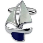 Silver sailing boat cufflinks with a polished silver hull, blue keel and white enamel sails evoke the essence of sailing. dimensions 25mm x 16mm