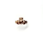 A 9ct rose gold Claddagh ring (Irish fáinne Chladaigh) is a traditional Irish ring in which a heart represents love, the crown stands for loyalty, and two clasped hands symbolize friendship.