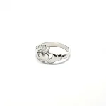 A 9ct white gold Claddagh ring (Irish fáinne Chladaigh) is a traditional Irish ring in which a heart represents love, the crown stands for loyalty, and two clasped hands symbolize friendship.