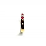 18ct yellow gold ruby and diamond half eternity ring set with three round white diamonds and four round blood red rubies, a solid tactile ring with rounded edges
