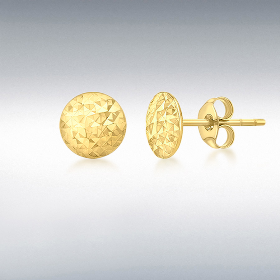 9ct yellow gold sparkling diamond cut patterned 7.7mm disc stud earrings