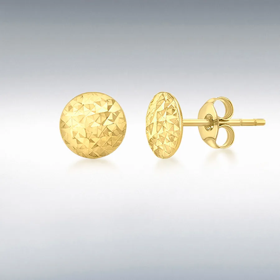 9ct yellow gold sparkling diamond cut patterned 7.7mm disc stud earrings