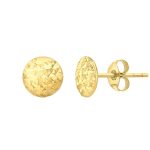 9ct yellow gold sparkling diamond cut patterned 7.7mm disc stud earrings
