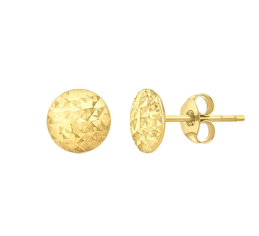 9ct yellow gold sparkling diamond cut patterned 7.7mm disc stud earrings