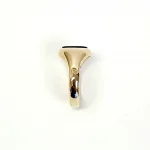 The City of London Jewellers presents the Eyemouth heavy 9ct yellow gold 12mm x 10mm oval Tigers Eye with a slightly curved top rub-over set into a plain polished signet ring, shoulder view facing right.