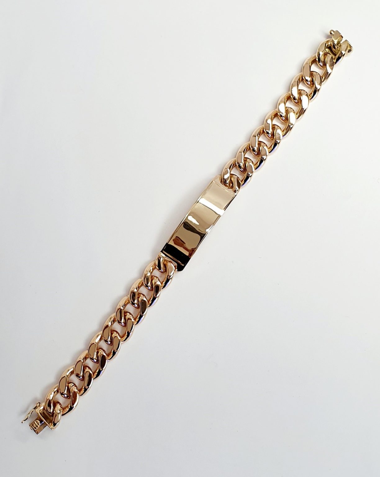 Men's heavy 9ct gold identity bracelet nine inches long weighing 111.3 grammes