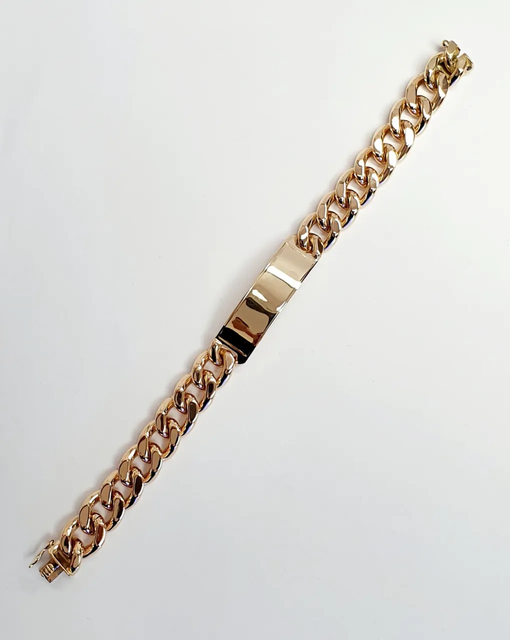 Men's heavy 9ct gold identity bracelet nine inches long weighing 111.3 grammes