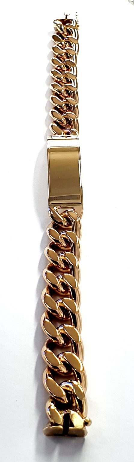 Men's heavy 9ct gold identity bracelet nine inches long weighing 111.3 grammes