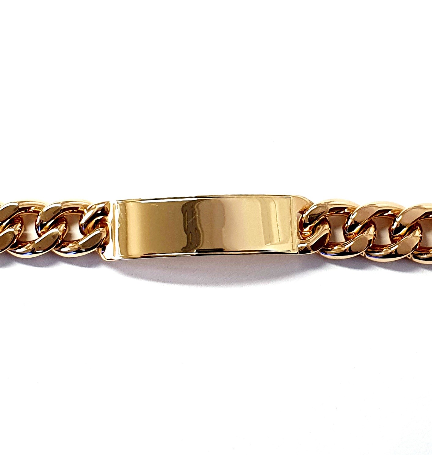 Men's heavy 9ct gold identity bracelet nine inches long weighing 111.3 grammes