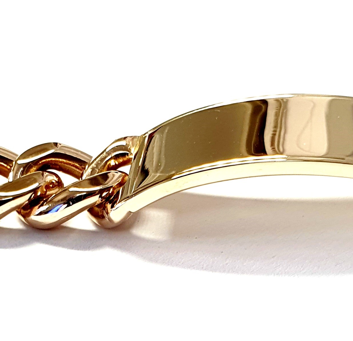 Men's heavy 9ct gold identity bracelet nine inches long weighing 111.3 grammes