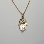 9ct gold Hamza or Hamzah pendant/necklace with a choice of 16,18 or 20 inch curb link chain