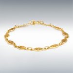 18ct yellow gold 5mm wide filigree oval bracelet 18cm/7inches long.