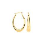 Graduated 9ct yellow gold oval hoop earrings with a plain polished finish