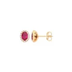 The Southwell 9ct yellow gold oval-red CZ-cluster stud-earrings ES00783.