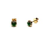 18ct yellow gold round emeralds in a flowering bud design stud earring ESA00505.