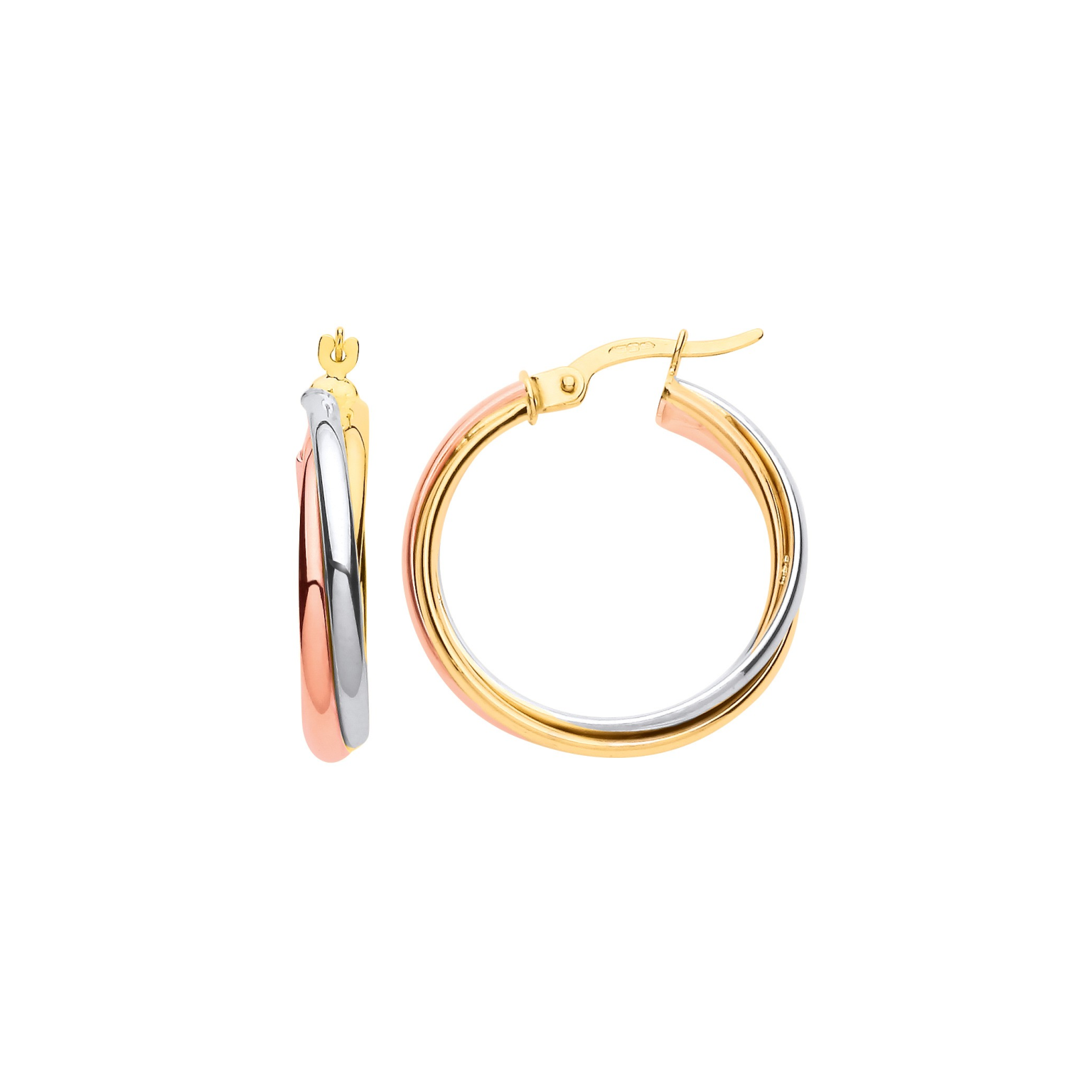 9ct yellow rose and white gold Russian-style round hoop earrings EL00160.