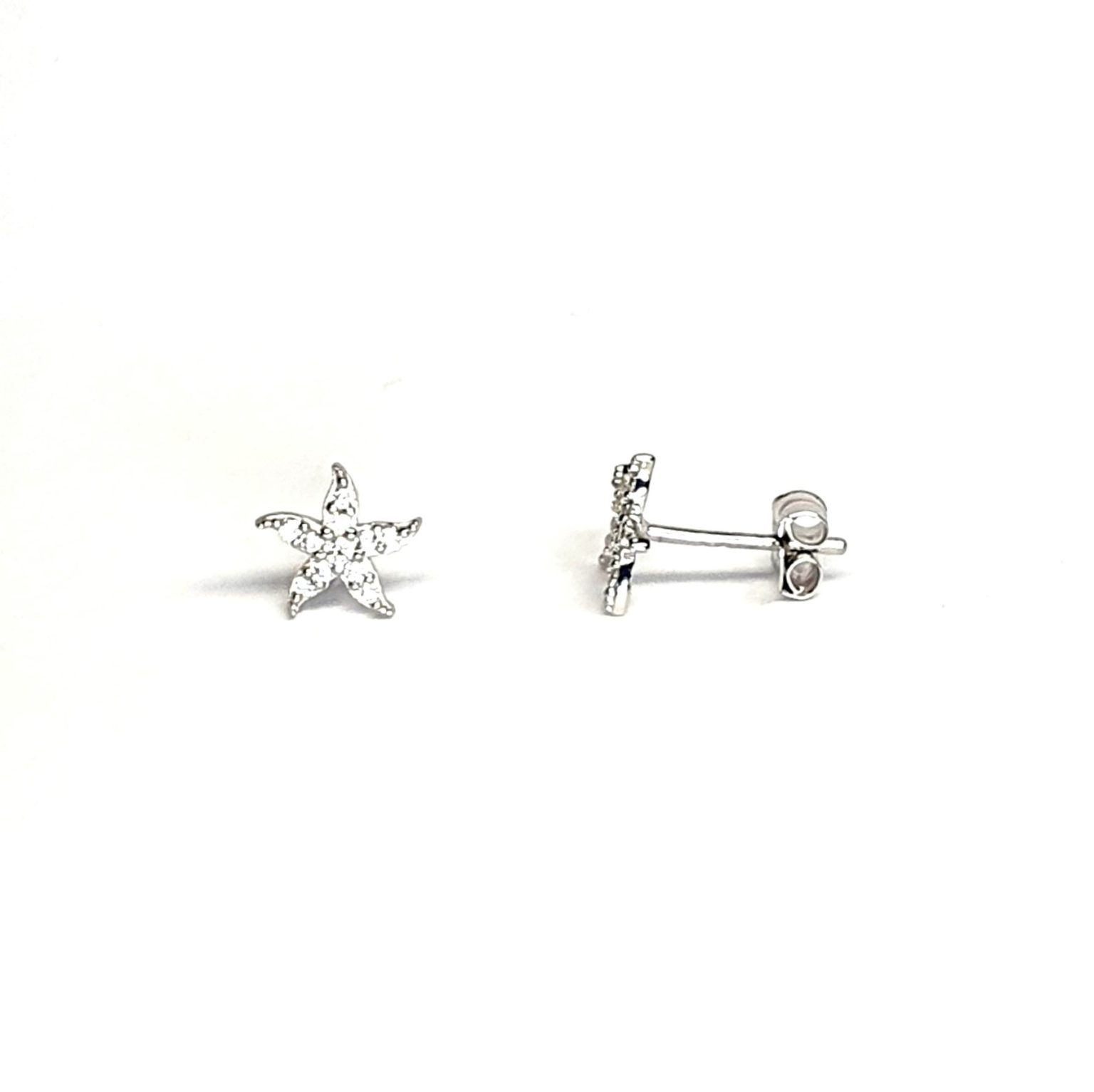 9ct white gold starfish stud earrings set with eleven cubic zirconia's to each stud ES00789.