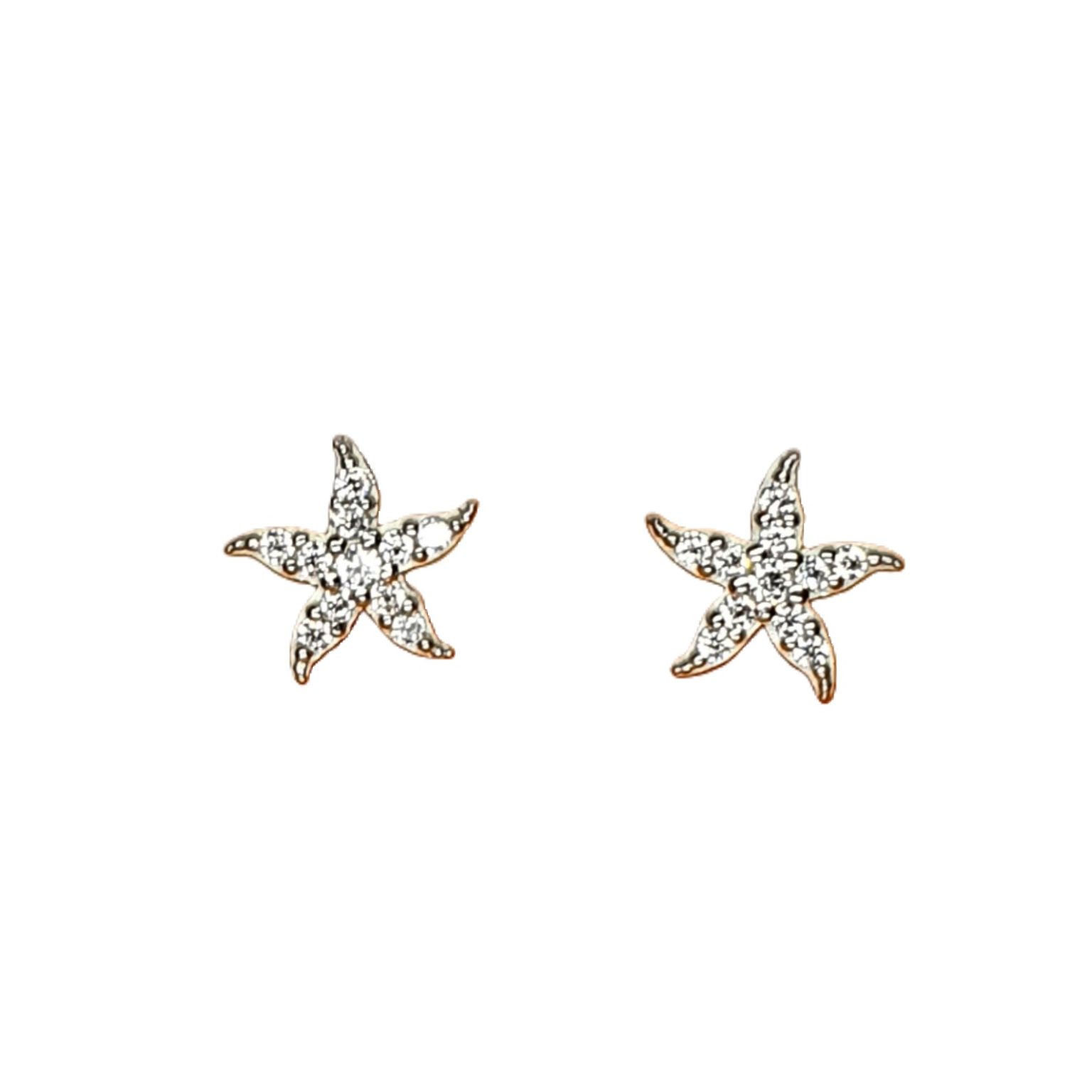 9ct white gold starfish stud earrings set with eleven cubic zirconia's to each stud ES00789.
