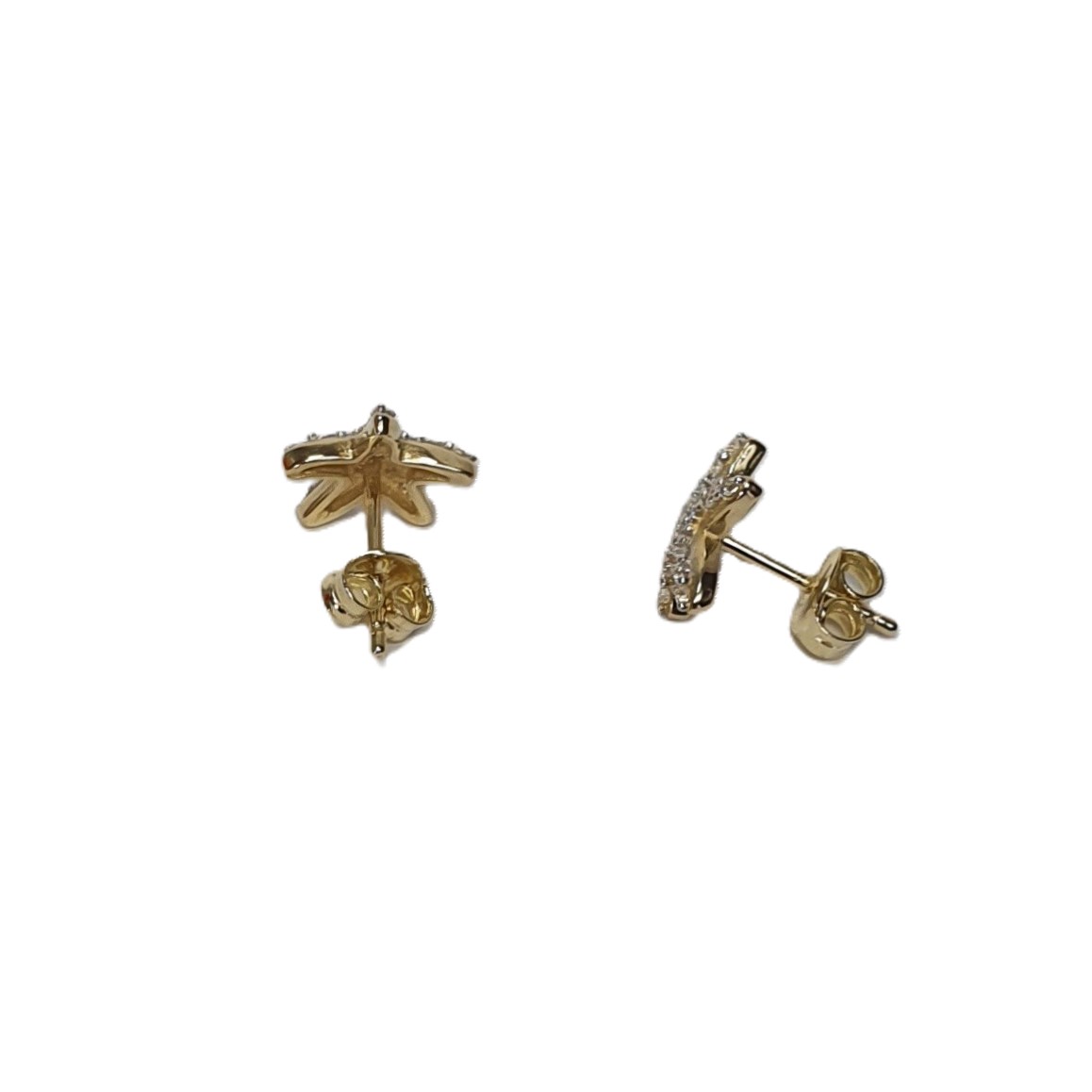 9ct yellow gold starfish stud earrings set with seventeen cubic zirconia's to each stud ES00790 10mm.