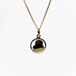 9ct yellow gold Mary and Child pendant and chain necklace PC00371 with a laser engraved detail, view of the back.