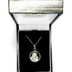 9ct yellow gold Mary and Child pendant and chain necklace PC00371 with a laser engraved detail