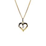9ct yellow gold open heart pendant and chain necklace with a single 3mm cubic zirconia set to the centre with or without a 16,18, or 20inch 9ct gold curb link chain.