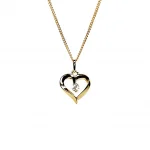 9ct yellow gold open heart pendant and chain necklace with a single 3mm cubic zirconia set to the centre with or without a 16,18, or 20inch 9ct gold curb link chain.