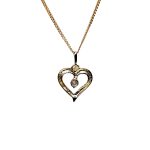 9ct yellow gold open heart pendant and chain necklace with a single 3mm cubic zirconia set to the centre with or without a 16,18, or 20inch 9ct gold curb link chain.