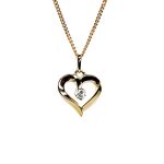 9ct yellow gold open heart pendant and chain necklace with a single 3mm cubic zirconia set to the centre with or without a 16,18, or 20inch 9ct gold curb link chain.