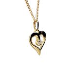 9ct yellow gold open heart pendant and chain necklace with a single 3mm cubic zirconia set to the centre with or without a 16,18, or 20inch 9ct gold curb link chain.