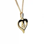 9ct yellow gold open heart pendant and chain necklace with a single 3mm cubic zirconia set to the centre with or without a 16,18, or 20inch 9ct gold curb link chain.