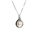 9ct white gold pearl & diamond pendant & chain necklace pc00369.