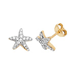 9ct yellow gold starfish stud earrings set with seventeen cubic zirconia's to each stud ES00790 10mm.