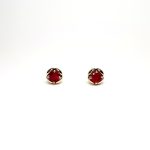 18ct yellow gold round ruby in a flowering bud design stud earring with friction butterfly ear back fittings ESA00507