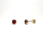18ct yellow gold round ruby in a flowering bud design stud earring with friction butterfly ear back fittings ESA00507