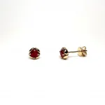 18ct yellow gold round ruby in a flowering bud design stud earring with friction butterfly ear back fittings ESA00507