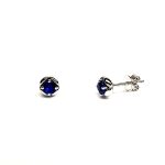 18ct white gold round royal blue sapphires in a flowering bud design stud earring ESA00506.