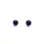 18ct white gold round royal blue sapphires in a flowering bud design stud earring ESA00506.