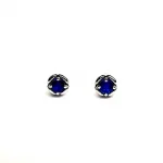18ct white gold round royal blue sapphires in a flowering bud design stud earring ESA00506.