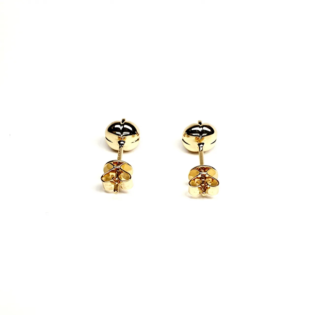 18ct yellow gold round ruby in a flowering bud design stud earring with friction butterfly ear back fittings ESA00507 back view.