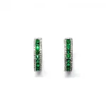 18ct White Gold Emerald & Diamond Hoop Earrings shown facing forward, displaying all emeralds and diamonds clearly.